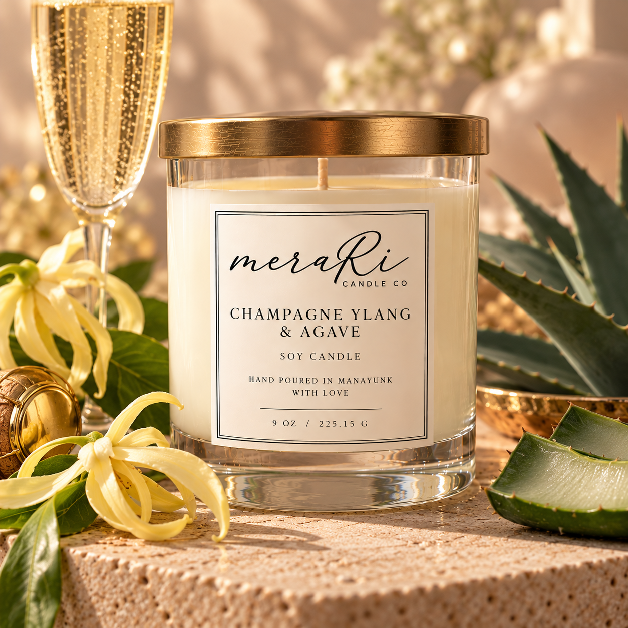 Champagne Ylang & Agave soy wax candle